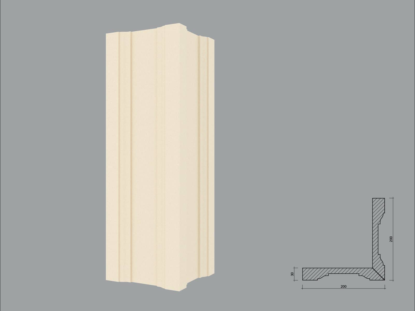 Pilastre FP501-45 — coupe 45° — profil décoratif de façade Profilia Décor, Pilastres, vue 3