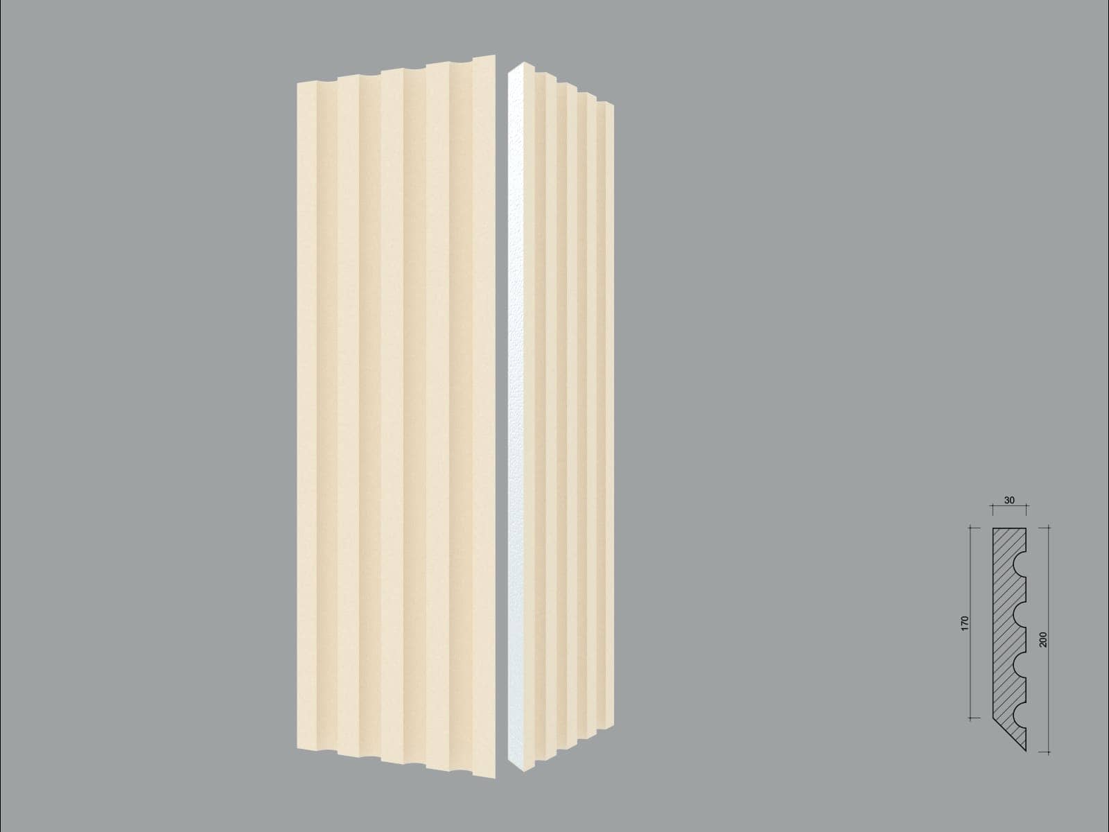 Pilastre FP502-45 — coupe 45° — profil décoratif de façade Profilia Décor, Pilastres, vue 2