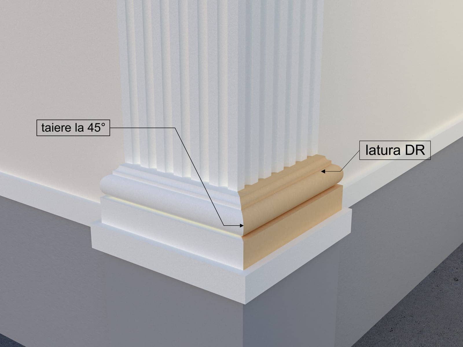Pilastre FP601-45-DR — coupe 45° droite — profil décoratif de façade Profilia Décor, Pilastres, vue 2