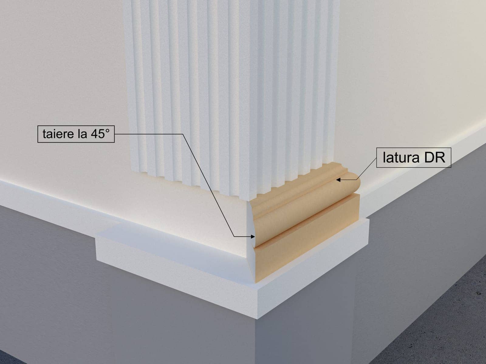 Pilastre FP601-45-DR — coupe 45° droite — profil décoratif de façade Profilia Décor, Pilastres, vue 3