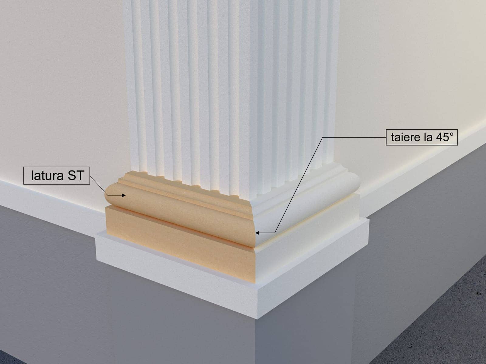 Pilastre FP601-45-ST — coupe 45° gauche — profil décoratif de façade Profilia Décor, Pilastres, vue 2