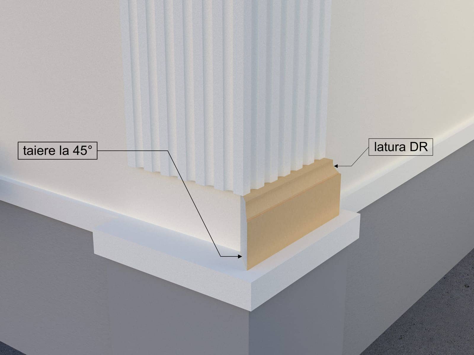 Pilastre FP603-45-DR — coupe 45° droite — profil décoratif de façade Profilia Décor, Pilastres, vue 3