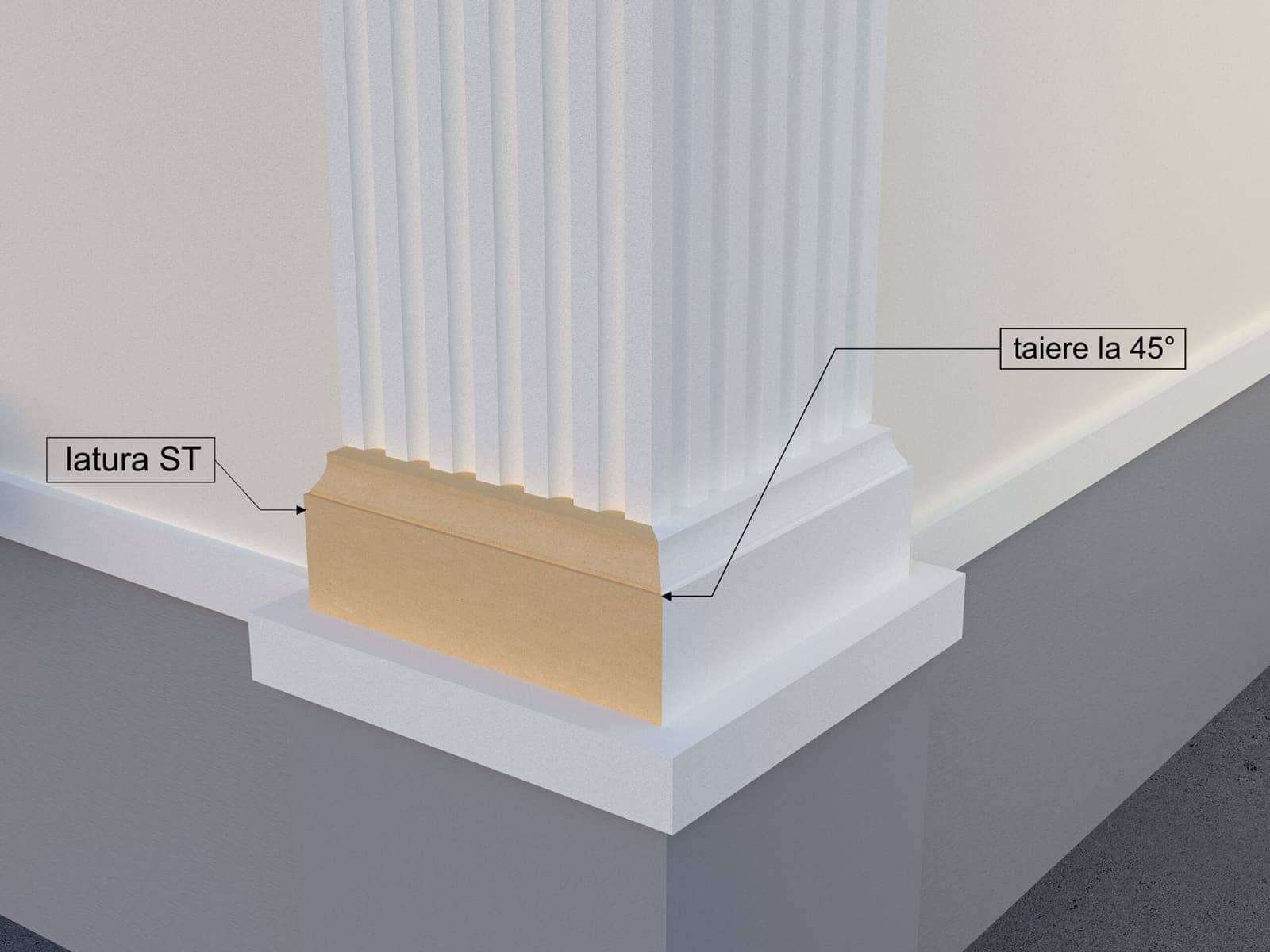 Pilastre FP603-45-ST — coupe 45° gauche — profil décoratif de façade Profilia Décor, Pilastres, vue 2