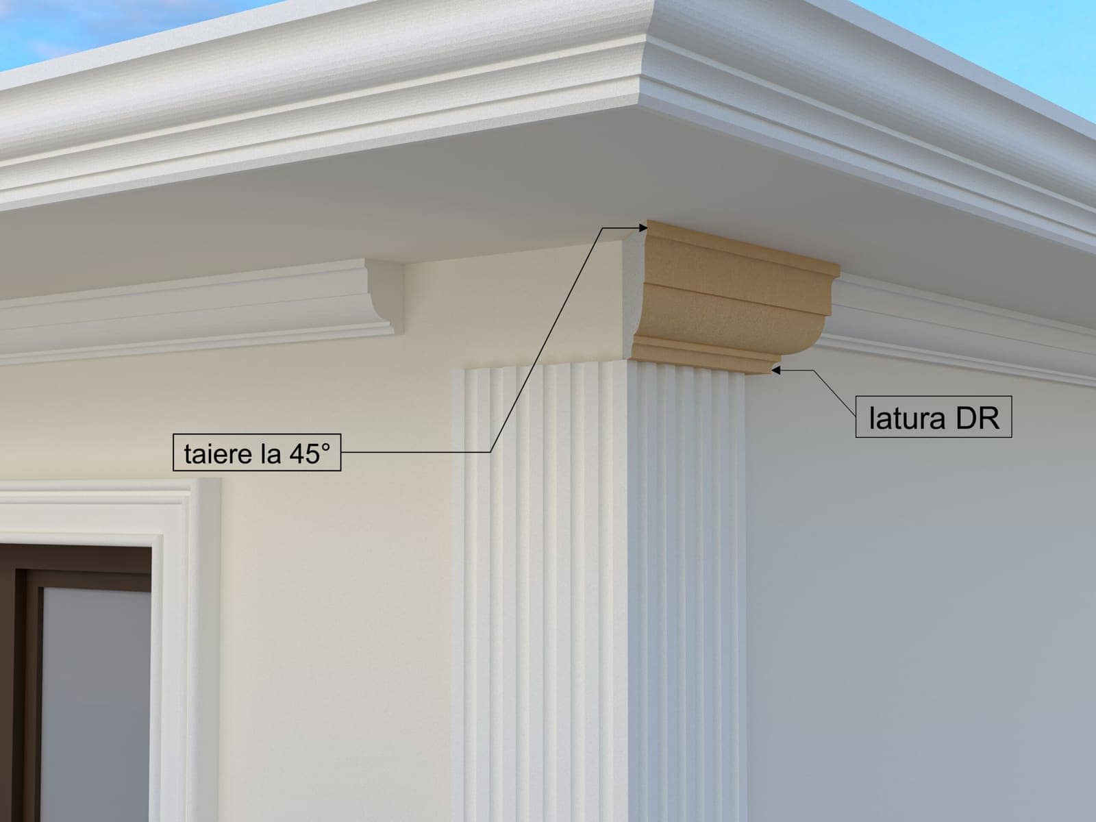 Pilastre FP701-DR-45 — coupe 45° droite — profil décoratif de façade Profilia Décor, Pilastres, vue 2