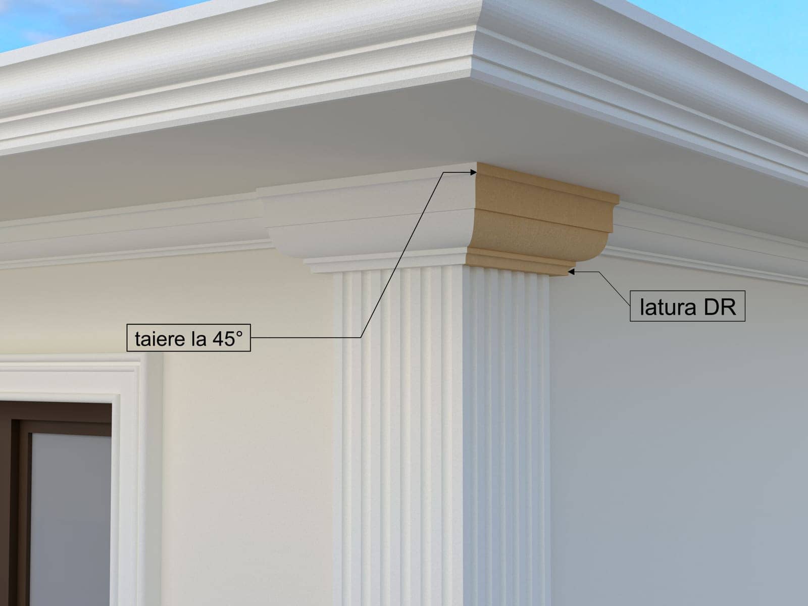 Pilastre FP701-DR-45 — coupe 45° droite — profil décoratif de façade Profilia Décor, Pilastres, vue 3