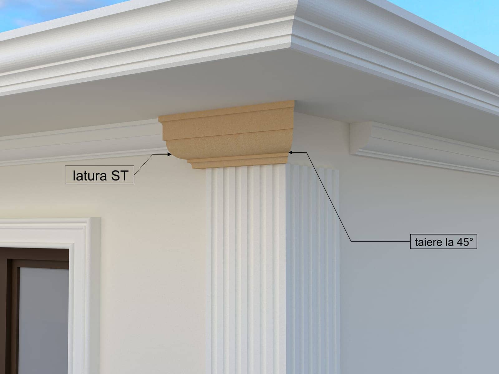 Pilastre FP701-ST-45 — coupe 45° gauche — profil décoratif de façade Profilia Décor, Pilastres, vue 2