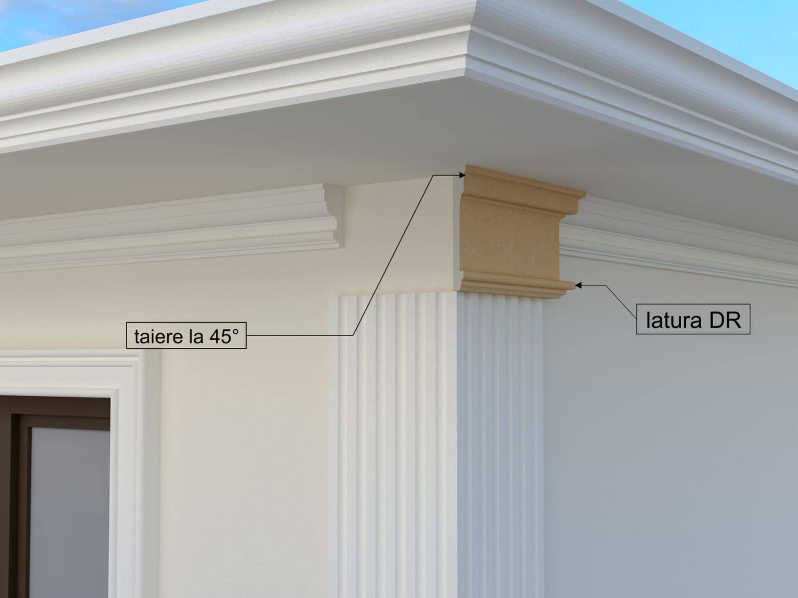 Pilastre FP703-DR-45 — coupe 45° droite — profil décoratif de façade Profilia Décor, Pilastres, vue 2