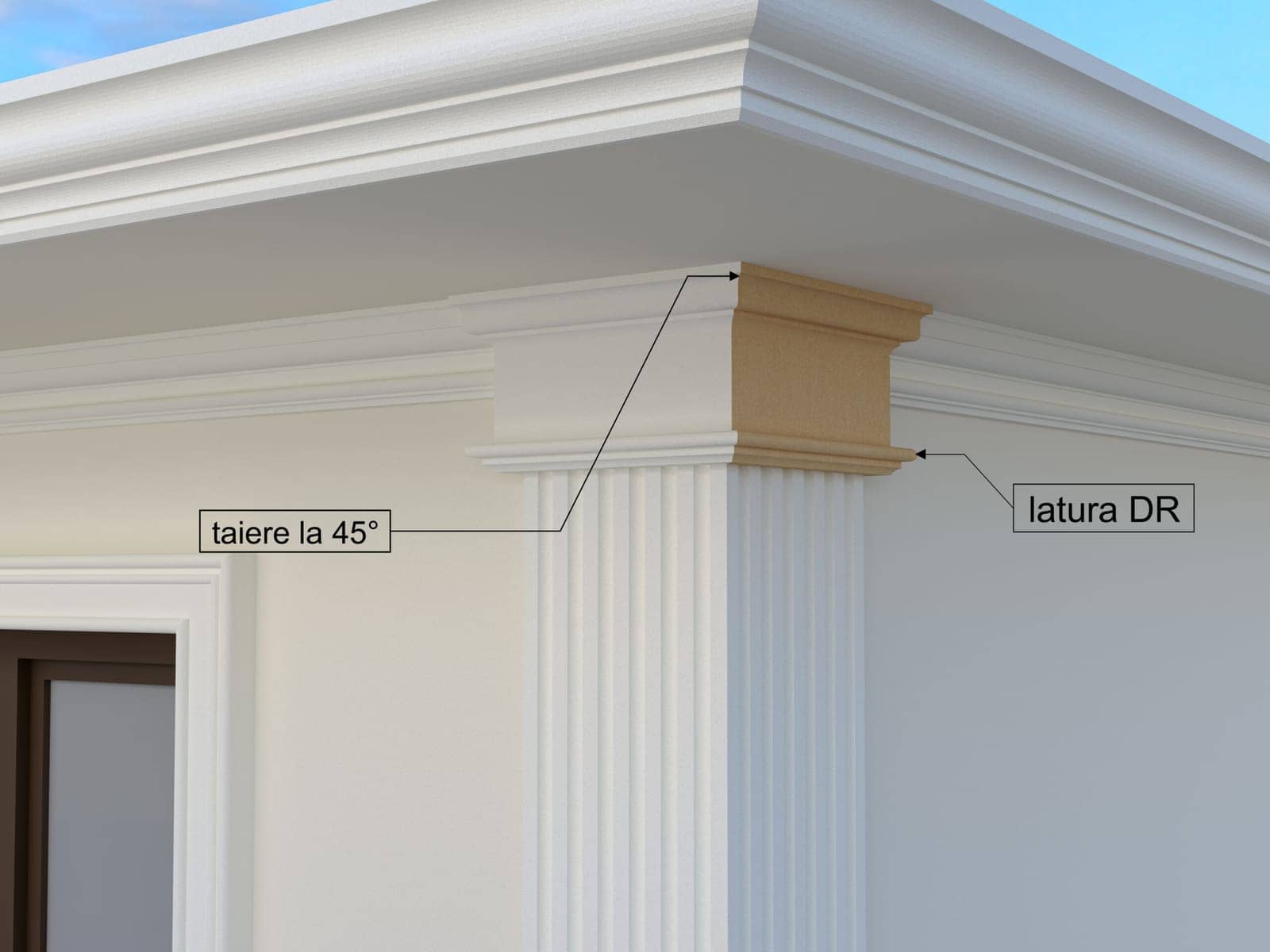 Pilastre FP703-DR-45 — coupe 45° droite — profil décoratif de façade Profilia Décor, Pilastres, vue 3