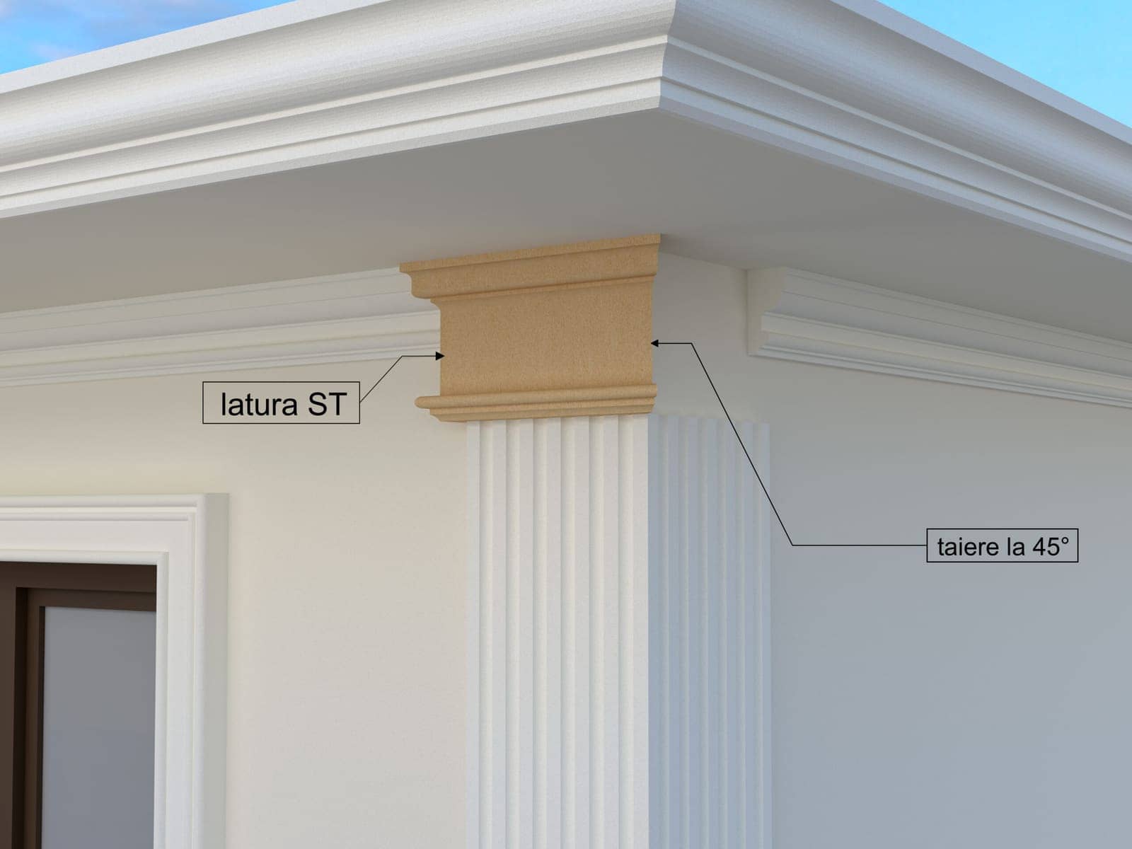 Pilastre FP703-ST-45 — coupe 45° gauche — profil décoratif de façade Profilia Décor, Pilastres, vue 2