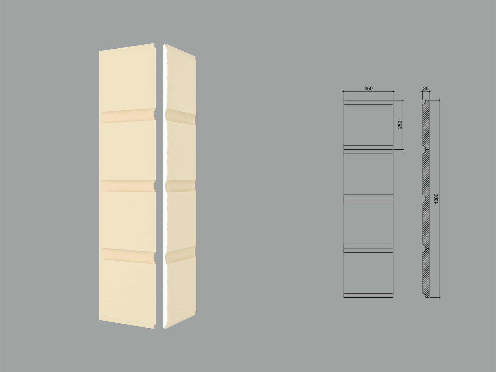 Chaîne d’angle FPCL01-1M-45 — coupe 45° — profil décoratif de façade Profilia Décor, Chaînes d’angle, vue 4
