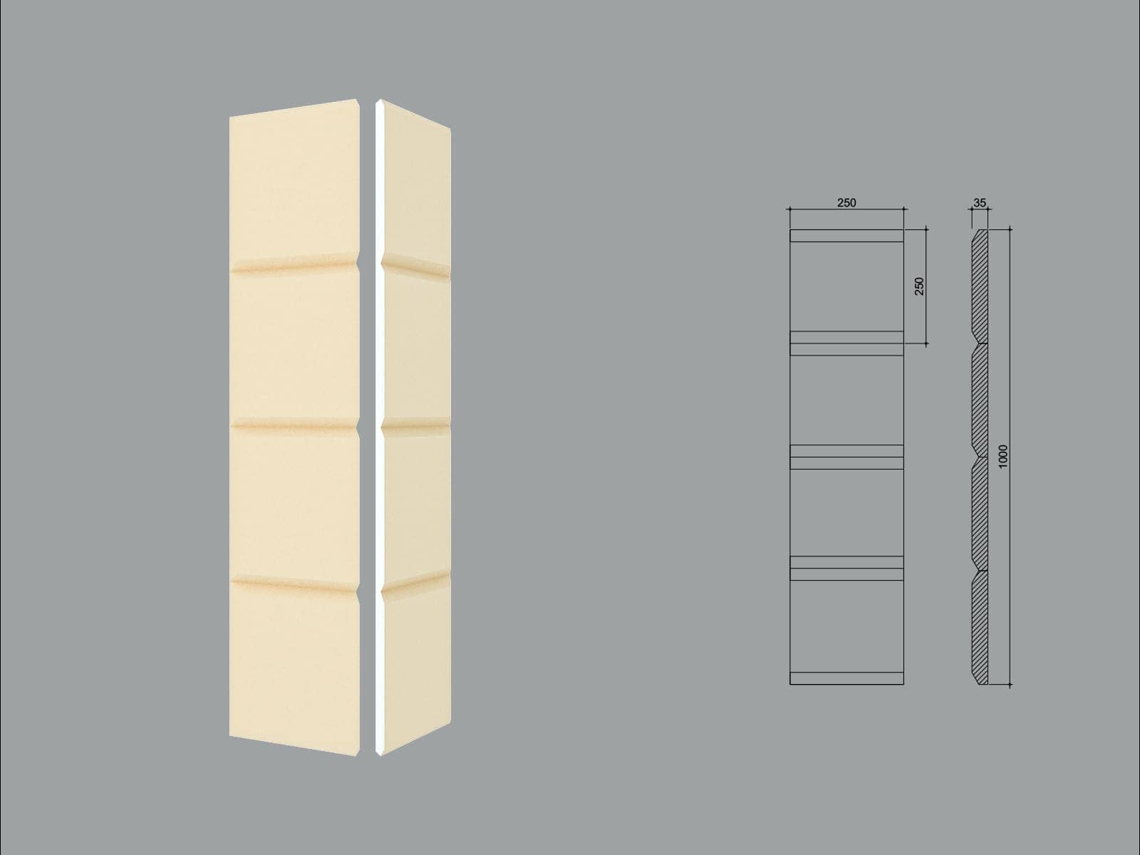 Chaîne d’angle FPCL03-1M-45 — coupe 45° — profil décoratif de façade Profilia Décor, Chaînes d’angle, vue 4