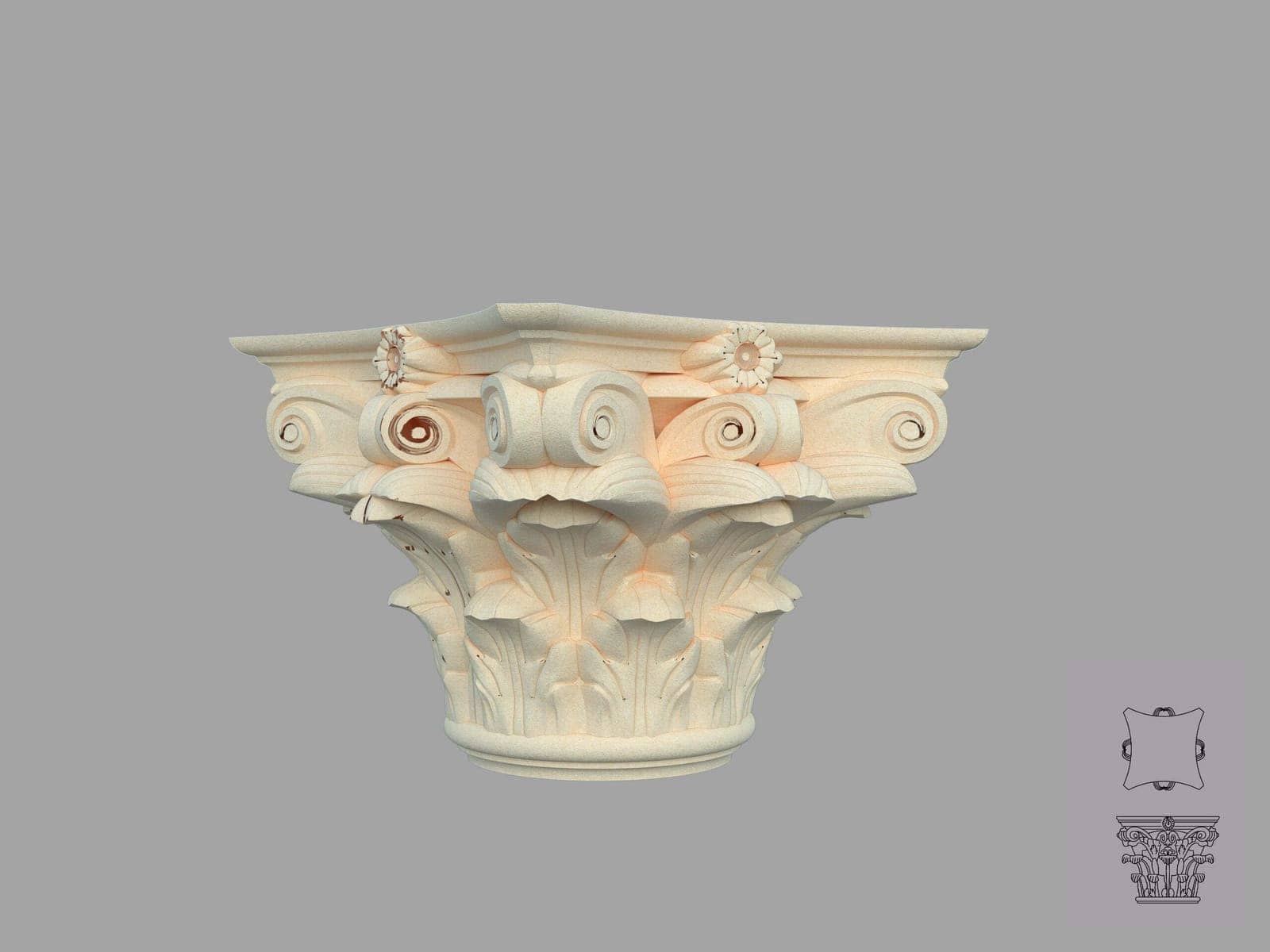 Chapiteau corinthien — profil décoratif de façade Profilia Décor, Colonnes décoratives, vue 1 Chapiteau corinthien — profil décoratif de façade Profilia Décor, Colonnes décoratives, vue 1