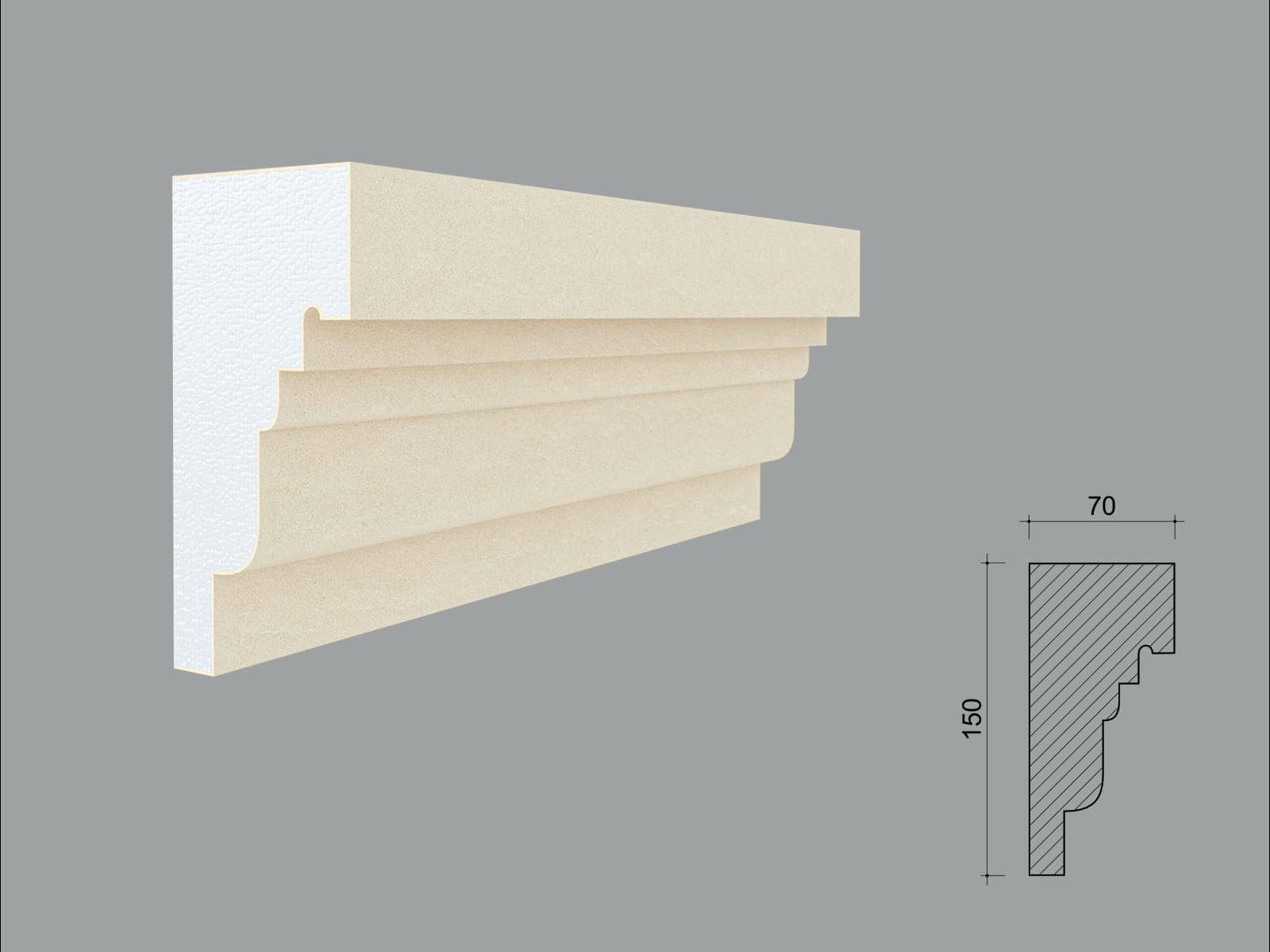 Appui de fenêtre FP212D — profil décoratif de façade Profilia Décor, Appuis de fenêtre, vue 1 Appui de fenêtre FP212D — profil décoratif de façade Profilia Décor, Appuis de fenêtre, vue 1