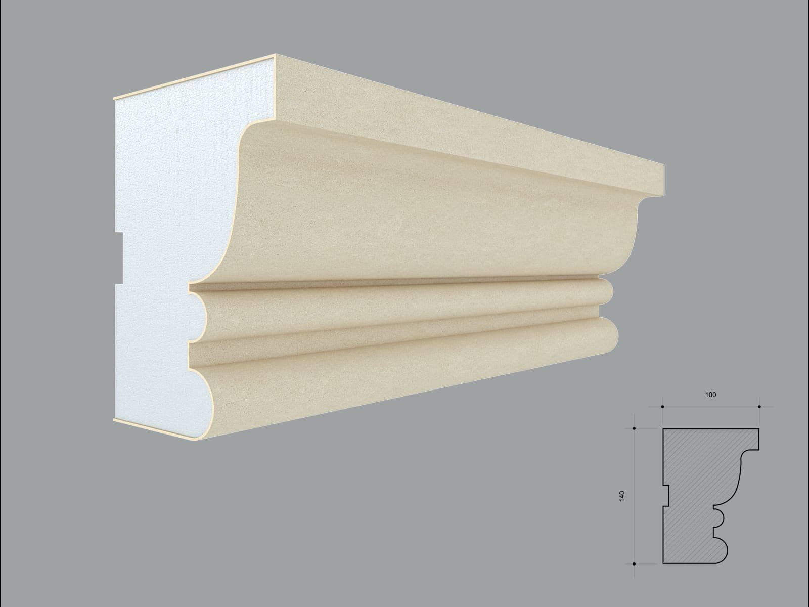 Appui de fenêtre FP225 — profil décoratif de façade Profilia Décor, Appuis de fenêtre, vue 1 Appui de fenêtre FP225 — profil décoratif de façade Profilia Décor, Appuis de fenêtre, vue 1