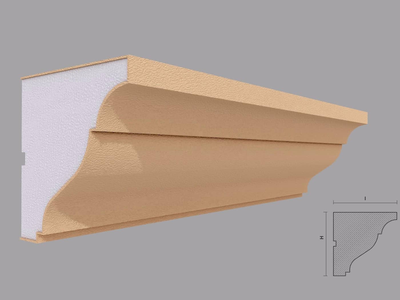 Corniche extérieure FP403 — profil décoratif de façade Profilia Décor, Corniches extérieures, vue 1 Corniche extérieure FP403 — profil décoratif de façade Profilia Décor, Corniches extérieures, vue 1