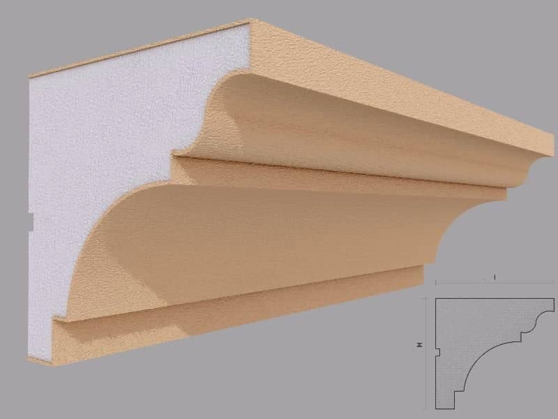 Corniche extérieure FP405 — profil décoratif de façade Profilia Décor, Corniches extérieures, vue 1 Corniche extérieure FP405 — profil décoratif de façade Profilia Décor, Corniches extérieures, vue 1