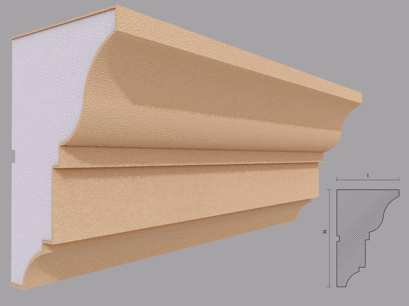 Corniche extérieure FP408 — profil décoratif de façade Profilia Décor, Corniches extérieures, vue 1 Corniche extérieure FP408 — profil décoratif de façade Profilia Décor, Corniches extérieures, vue 1