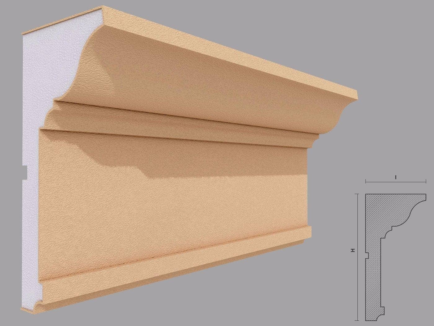 Corniche extérieure FP410 — profil décoratif de façade Profilia Décor, Corniches extérieures, vue 1 Corniche extérieure FP410 — profil décoratif de façade Profilia Décor, Corniches extérieures, vue 1