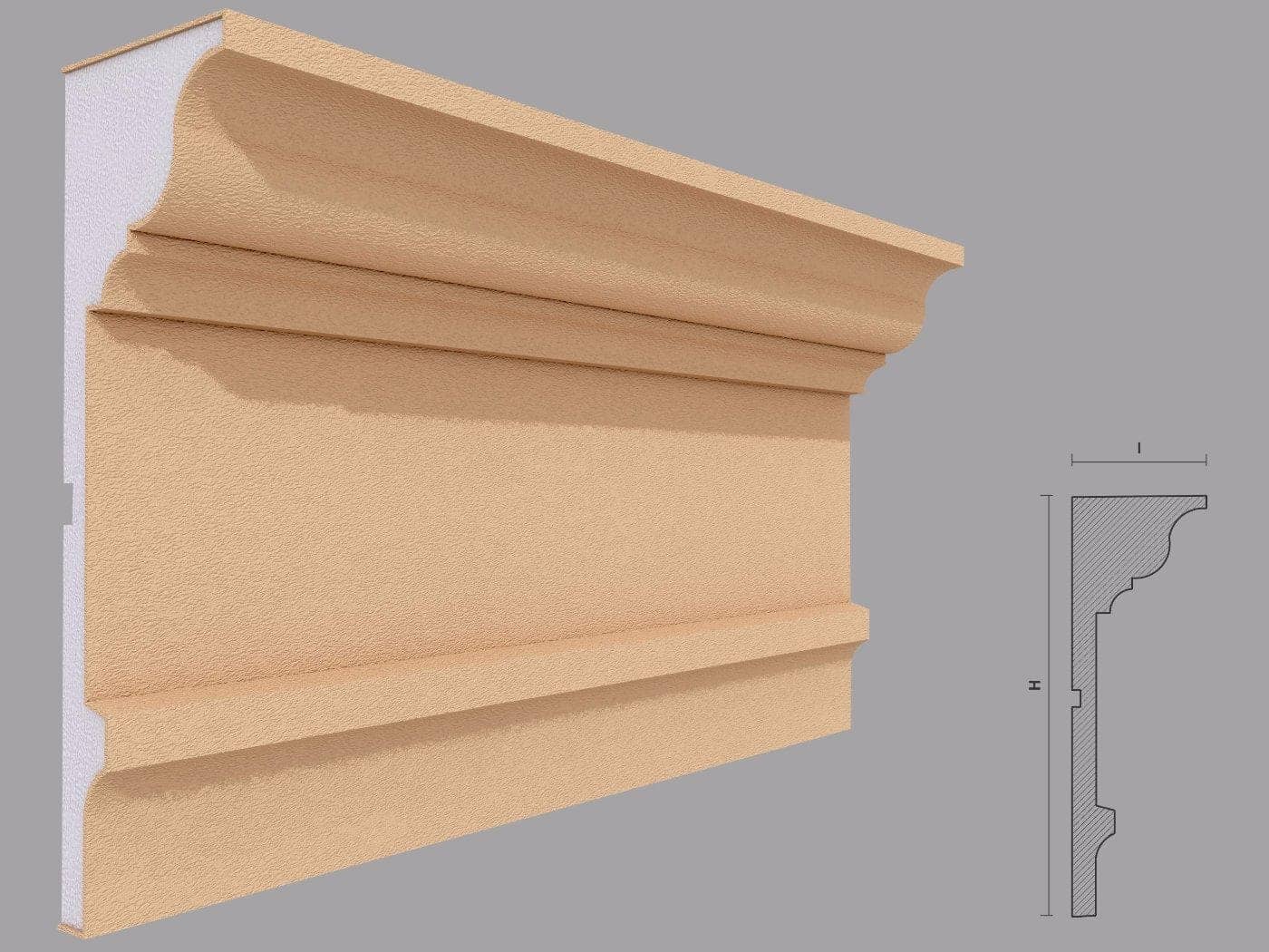 Corniche extérieure FP413 — profil décoratif de façade Profilia Décor, Corniches extérieures, vue 1 Corniche extérieure FP413 — profil décoratif de façade Profilia Décor, Corniches extérieures, vue 1