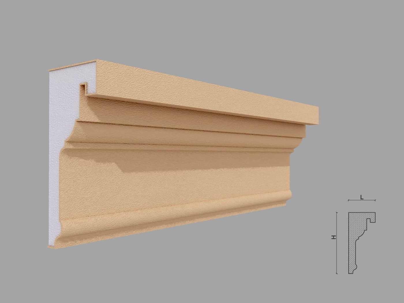 Corniche extérieure FP431 — profil décoratif de façade Profilia Décor, Corniches extérieures, vue 1 Corniche extérieure FP431 — profil décoratif de façade Profilia Décor, Corniches extérieures, vue 1
