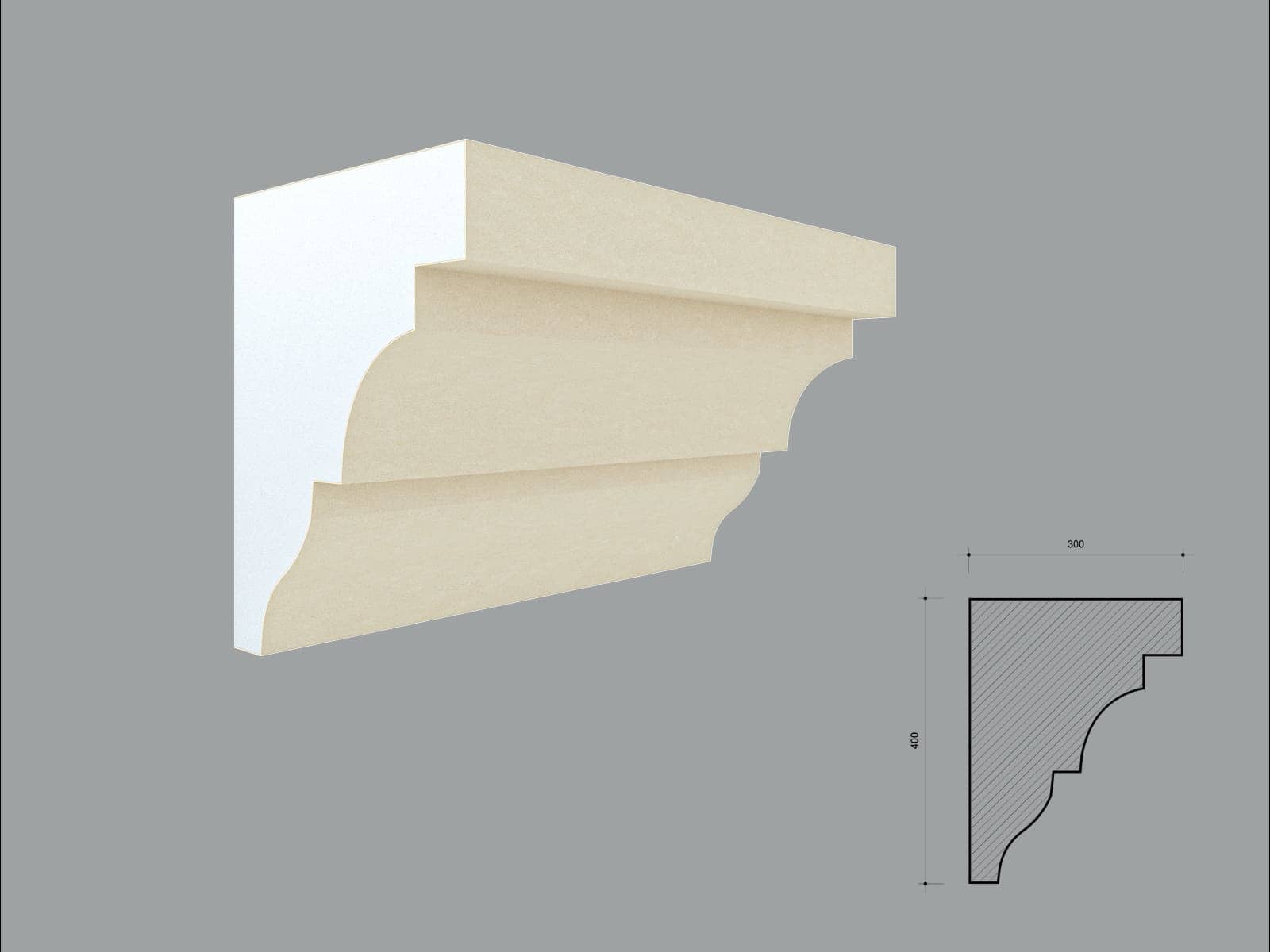 Corniche extérieure FP437 — profil décoratif de façade Profilia Décor, Corniches extérieures, vue 1 Corniche extérieure FP437 — profil décoratif de façade Profilia Décor, Corniches extérieures, vue 1