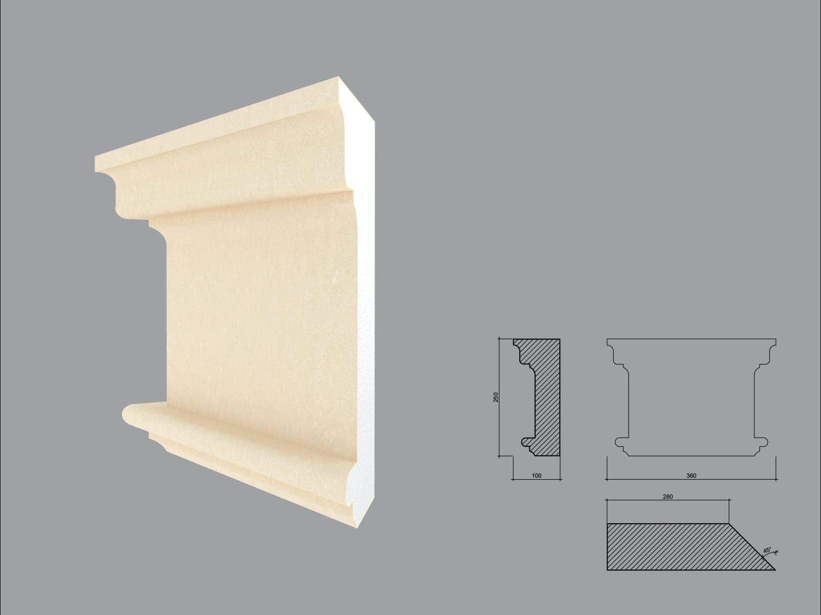 Pilastre FP703-ST-45 — coupe 45° gauche — profil décoratif de façade Profilia Décor, Pilastres, vue 1 Pilastre FP703-ST-45 — coupe 45° gauche — profil décoratif de façade Profilia Décor, Pilastres, vue 1