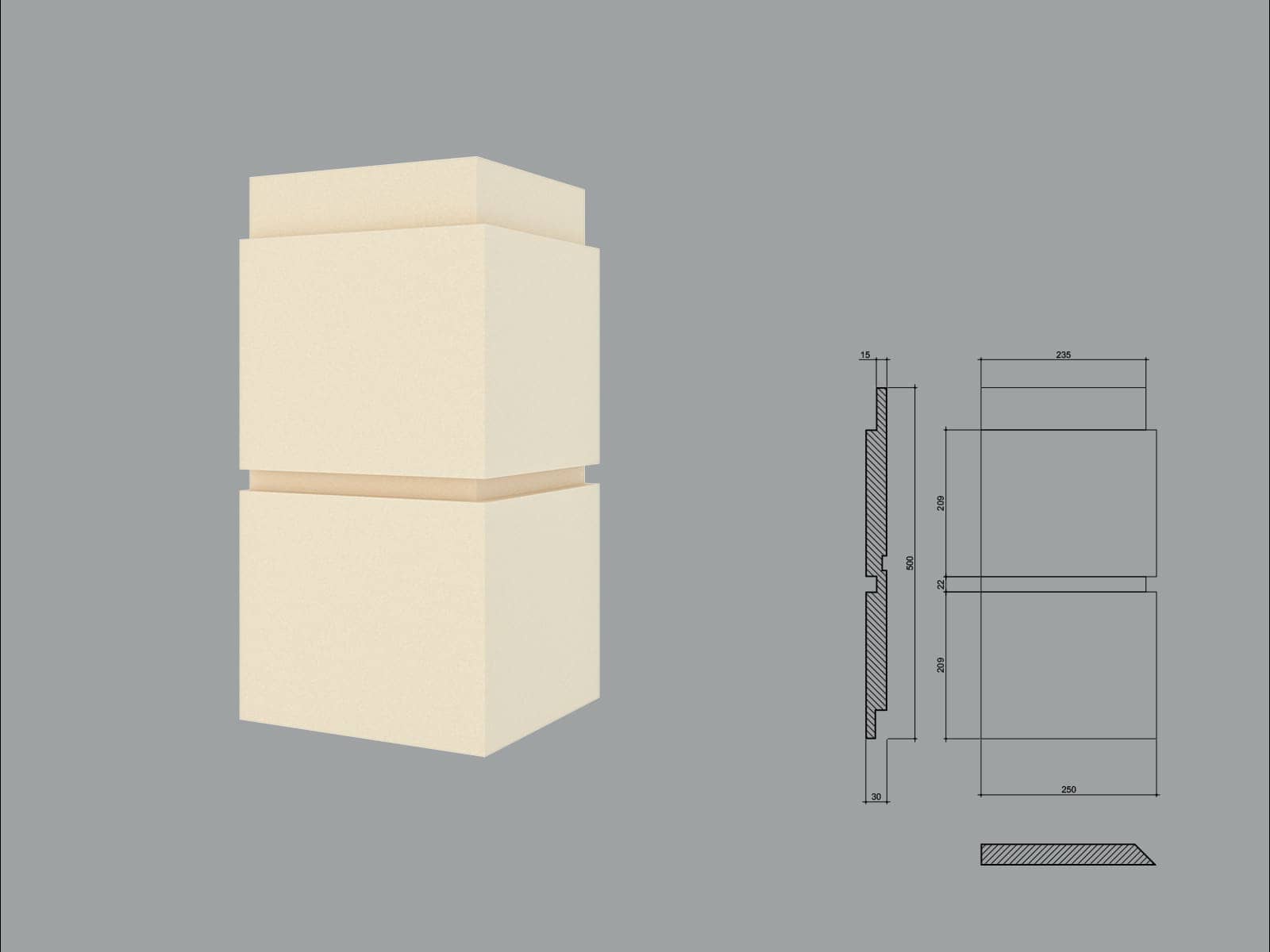Chaîne d’angle FPCL10 — profil décoratif de façade Profilia Décor, Chaînes d’angle, vue 1 Chaîne d’angle FPCL10 — profil décoratif de façade Profilia Décor, Chaînes d’angle, vue 1