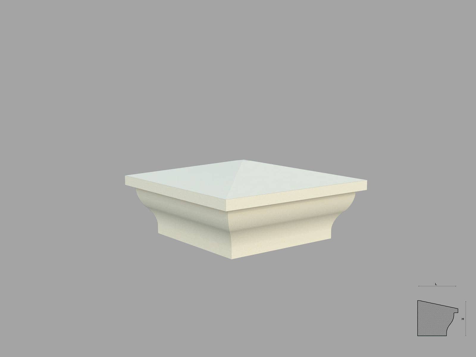 Chapeau de pilier FPCS04 — profil décoratif de façade Profilia Décor, Chapeaux de pilier, vue 1 Chapeau de pilier FPCS04 — profil décoratif de façade Profilia Décor, Chapeaux de pilier, vue 1