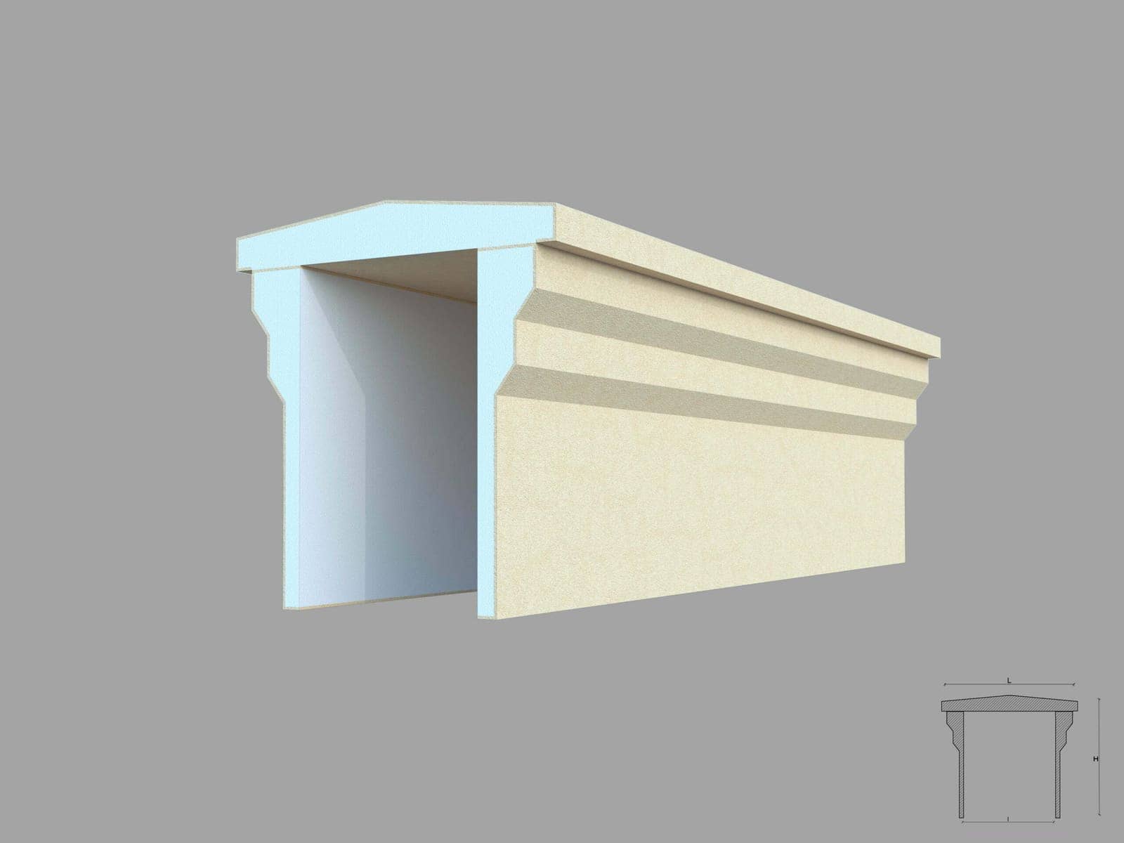 Chapeau de pilier FPIG02 — profil décoratif de façade Profilia Décor, Chapeaux de pilier, vue 1 Chapeau de pilier FPIG02 — profil décoratif de façade Profilia Décor, Chapeaux de pilier, vue 1